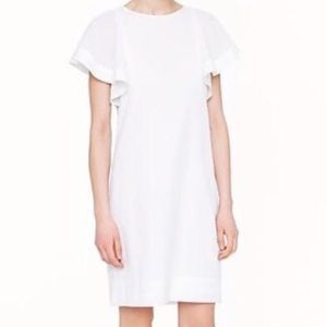 J Crew White Swiss Dot Flutter Sleeve Dress